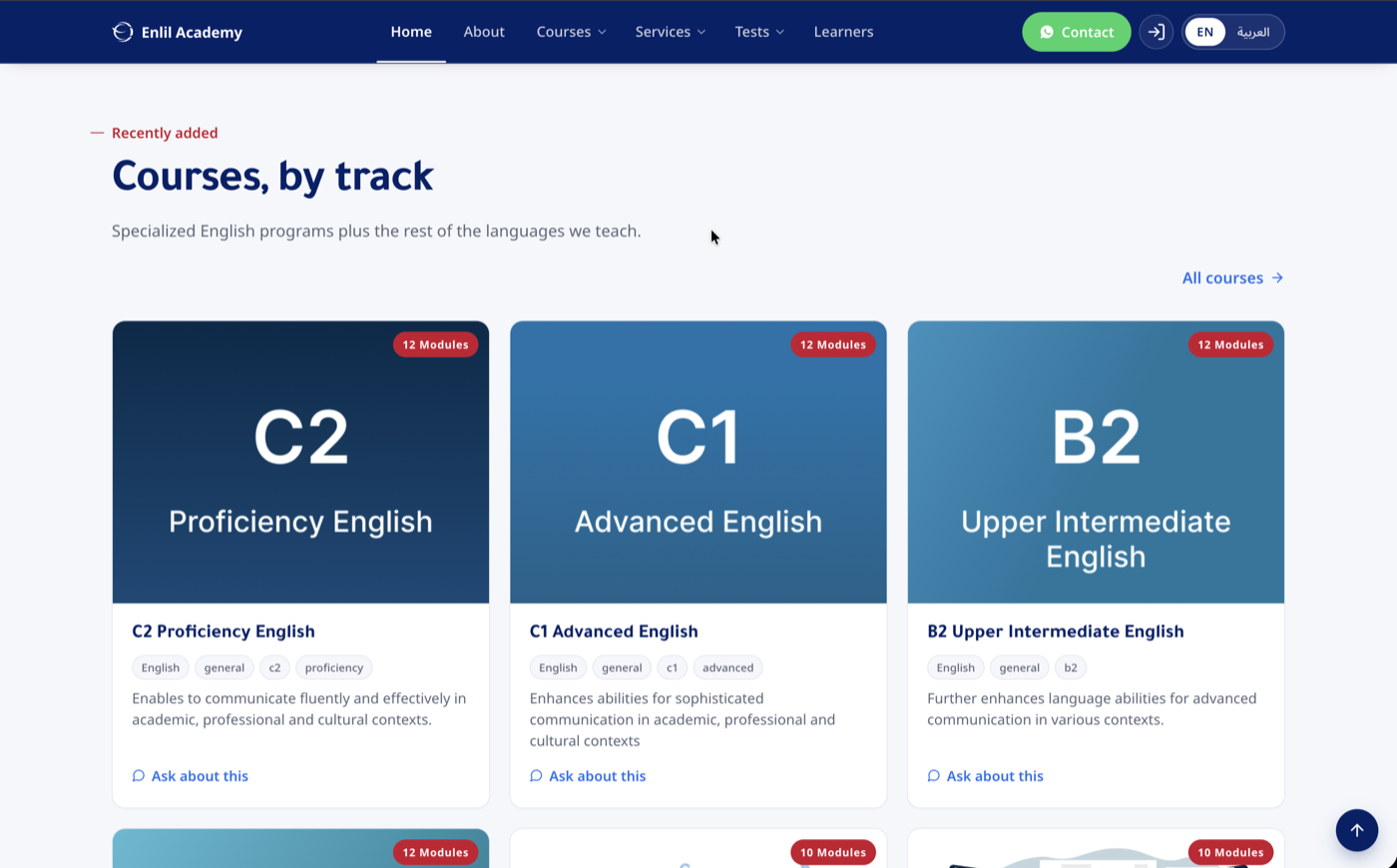 Course catalogue by CEFR level