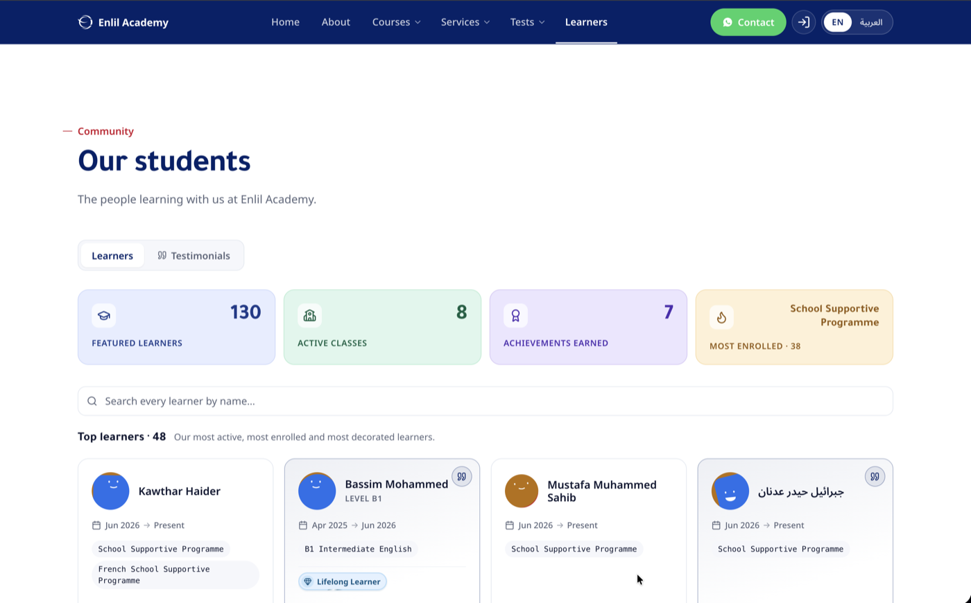 Learner community & testimonials