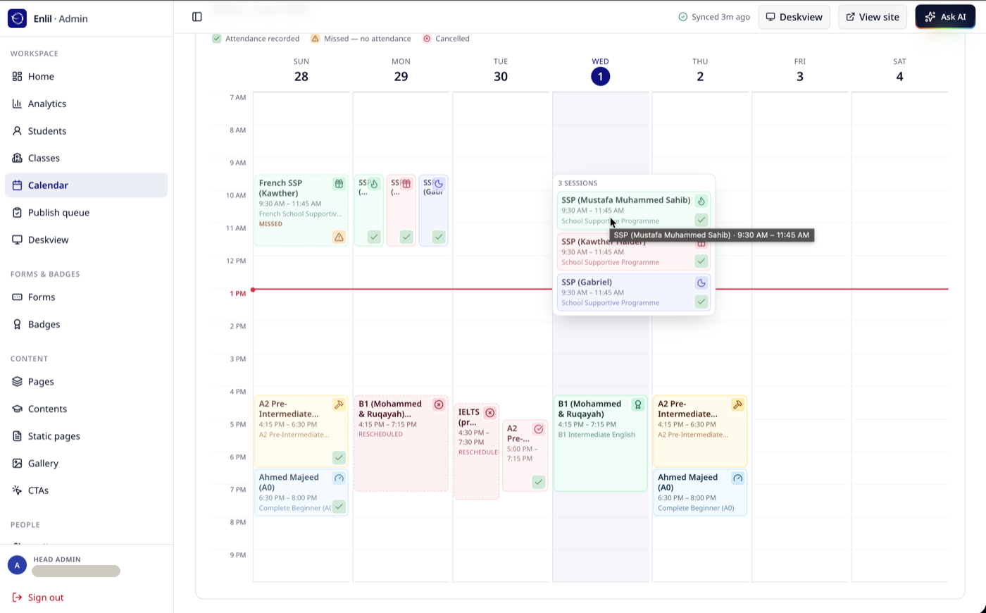 Scheduling & attendance calendar