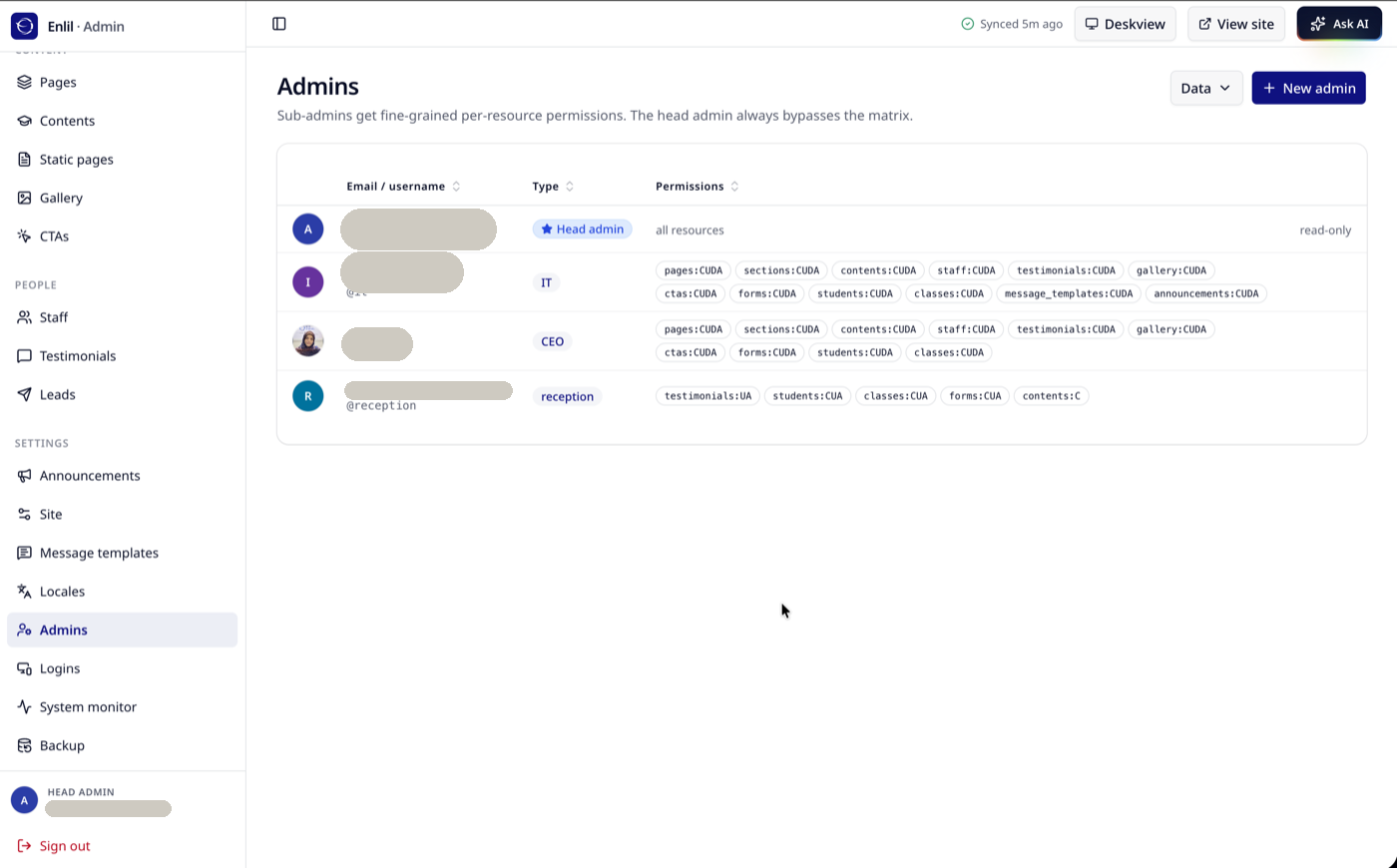 Role-based admin permissions