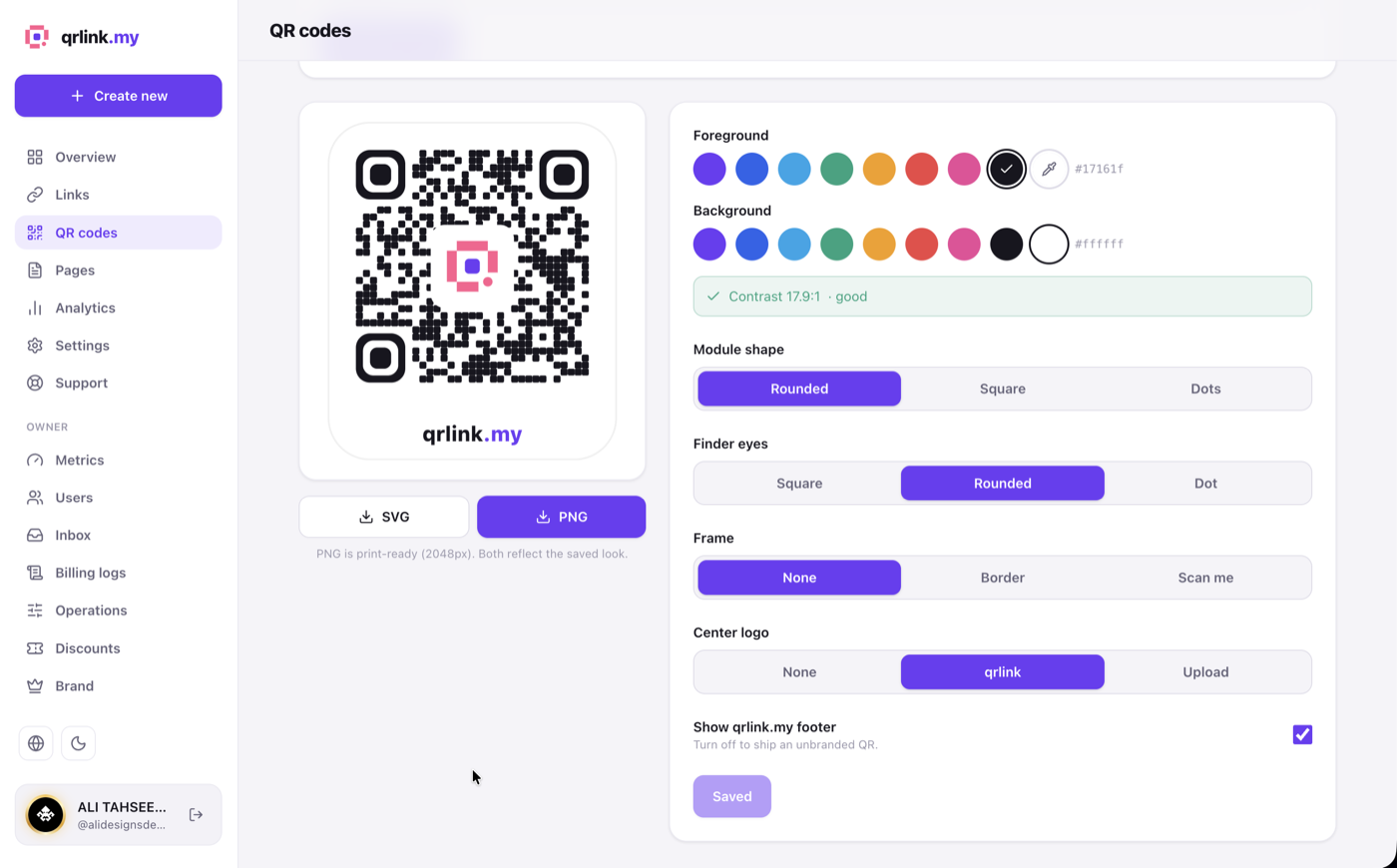 QR customization & export